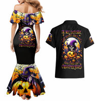 Pumpkin Witch Skull Couples Matching Mermaid Dress and Hawaiian Shirt In My Defense The Moon Was Full And I Was Left Unsupervided - Wonder Print Shop