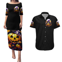 Pumpkin Witch Skull Couples Matching Puletasi and Hawaiian Shirt In My Defense The Moon Was Full And I Was Left Unsupervided - Wonder Print Shop