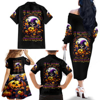 Pumpkin Witch Skull Family Matching Off Shoulder Long Sleeve Dress and Hawaiian Shirt In My Defense The Moon Was Full And I Was Left Unsupervided - Wonder Print Shop