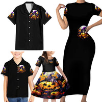 Pumpkin Witch Skull Family Matching Short Sleeve Bodycon Dress and Hawaiian Shirt In My Defense The Moon Was Full And I Was Left Unsupervided - Wonder Print Shop