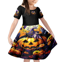Pumpkin Witch Skull Kid Short Sleeve Dress In My Defense The Moon Was Full And I Was Left Unsupervided - Wonder Print Shop