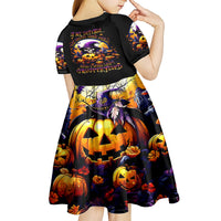 Pumpkin Witch Skull Kid Short Sleeve Dress In My Defense The Moon Was Full And I Was Left Unsupervided - Wonder Print Shop