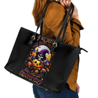 Pumpkin Witch Skull Leather Tote Bag In My Defense The Moon Was Full And I Was Left Unsupervided - Wonder Print Shop