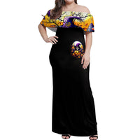 Pumpkin Witch Skull Off Shoulder Maxi Dress In My Defense The Moon Was Full And I Was Left Unsupervided - Wonder Print Shop