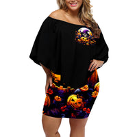 Pumpkin Witch Skull Off Shoulder Short Dress In My Defense The Moon Was Full And I Was Left Unsupervided - Wonder Print Shop