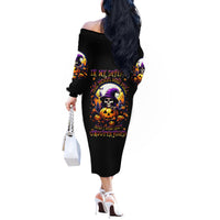 Pumpkin Witch Skull Off The Shoulder Long Sleeve Dress In My Defense The Moon Was Full And I Was Left Unsupervided - Wonder Print Shop