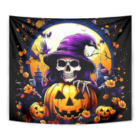 Pumpkin Witch Skull Tapestry In My Defense The Moon Was Full And I Was Left Unsupervided - Wonder Print Shop