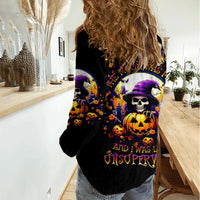 Pumpkin Witch Skull Women Casual Shirt In My Defense The Moon Was Full And I Was Left Unsupervided - Wonder Print Shop