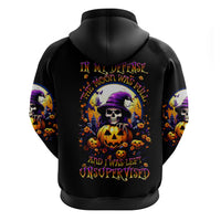 Pumpkin Witch Skull Zip Hoodie In My Defense The Moon Was Full And I Was Left Unsupervided - Wonder Print Shop