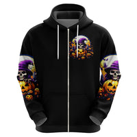 Pumpkin Witch Skull Zip Hoodie In My Defense The Moon Was Full And I Was Left Unsupervided - Wonder Print Shop