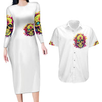 Flower Skull Couples Matching Long Sleeve Bodycon Dress and Hawaiian Shirt Judge Me When You 're Perfect Otherwise Shut Up - Wonder Print Shop