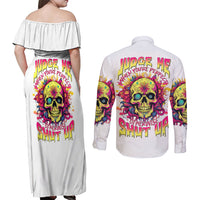 Flower Skull Couples Matching Off Shoulder Maxi Dress and Long Sleeve Button Shirts Judge Me When You 're Perfect Otherwise Shut Up - Wonder Print Shop