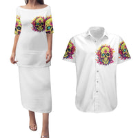 Flower Skull Couples Matching Puletasi Dress and Hawaiian Shirt Judge Me When You're Perfect Otherwise Shut Up - Wonder Print Shop