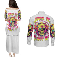 Flower Skull Couples Matching Puletasi Dress and Long Sleeve Button Shirts Judge Me When You're Perfect Otherwise Shut Up - Wonder Print Shop