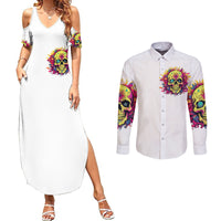 Flower Skull Couples Matching Summer Maxi Dress and Long Sleeve Button Shirts Judge Me When You 're Perfect Otherwise Shut Up - Wonder Print Shop