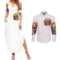 Flower Skull Couples Matching Summer Maxi Dress and Long Sleeve Button Shirts Judge Me When You're Perfect Otherwise Shut Up - Wonder Print Shop