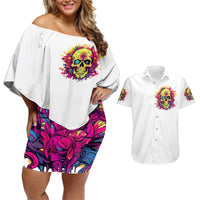 Flower Skull Couples Matching Off Shoulder Short Dress and Hawaiian Shirt Judge Me When You're Perfect Otherwise Shut Up - Wonder Print Shop