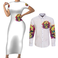Flower Skull Couples Matching Short Sleeve Bodycon Dress and Long Sleeve Button Shirt Judge Me When You're Perfect Otherwise Shut Up - Wonder Print Shop