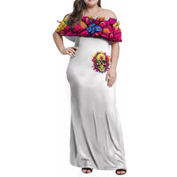 Flower Skull Family Matching Off Shoulder Maxi Dress and Hawaiian Shirt Judge Me When You're Perfect Otherwise Shut Up - Wonder Print Shop