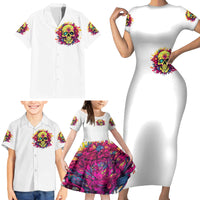 Flower Skull Family Matching Short Sleeve Bodycon Dress and Hawaiian Shirt Judge Me When You're Perfect Otherwise Shut Up - Wonder Print Shop