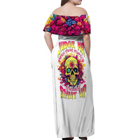 Flower Skull Off Shoulder Maxi Dress Judge Me When You're Perfect Otherwise Shut Up - Wonder Print Shop