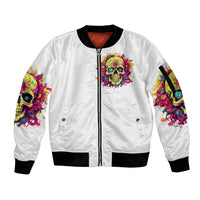 Flower Skull Sleeve Zip Bomber Jacket Judge Me When You're Perfect Otherwise Shut Up - Wonder Print Shop