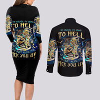 Mummy Skull Couples Matching Long Sleeve Bodycon Dress and Long Sleeve Button Shirts I'm Going To Hell to Pick You Up - Wonder Print Shop