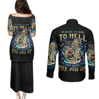 Black printed couple dress with off-shoulder top and long-sleeve button shirt (back view)