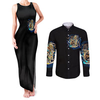 Black skull long-sleeve button shirt with 'To Hell' back graphic