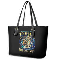 Mummy Skull Leather Tote Bag I'm Going To Hell to Pick You Up - Wonder Print Shop