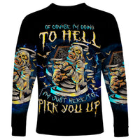Mummy Skull Long Sleeve Shirt I'm Going To Hell to Pick You Up - Wonder Print Shop