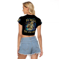 Mummy Skull Raglan Cropped T Shirt I'm Going To Hell to Pick You Up - Wonder Print Shop