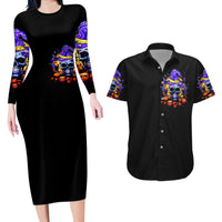 Halloween Skull Couples Matching Long Sleeve Bodycon Dress and Hawaiian Shirt Please Excuse My Resting Witch Face - Wonder Print Shop