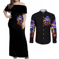 Halloween Skull Couples Matching Off Shoulder Maxi Dress and Long Sleeve Button Shirts Please Excuse My Resting Witch Face - Wonder Print Shop