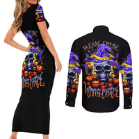 Halloween Skull Couples Matching Short Sleeve Bodycon Dress and Long Sleeve Button Shirts Please Excuse My Resting Witch Face - Wonder Print Shop