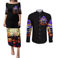 Halloween Skull Couples Matching Puletasi and Long Sleeve Button Shirt Please Excuse My Resting Witch Face - Wonder Print Shop