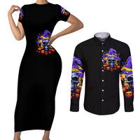 Halloween Skull Couples Matching Short Sleeve Bodycon Dress and Long Sleeve Button Shirt Please Excuse My Resting Witch Face - Wonder Print Shop
