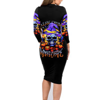 Halloween Skull Family Matching Long Sleeve Bodycon Dress and Hawaiian Shirt Please Excuse My Resting Witch Face - Wonder Print Shop