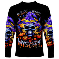 Halloween Skull Long Sleeve Shirt Please Excuse My Resting Witch Face - Wonder Print Shop
