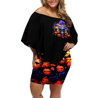 Halloween Skull Off Shoulder Short Dress Please Excuse My Resting Witch Face - Wonder Print Shop