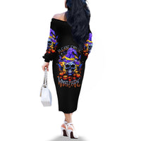 Halloween Skull Off The Shoulder Long Sleeve Dress Please Excuse My Resting Witch Face - Wonder Print Shop
