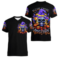 Halloween Skull Women V Neck T Shirt Please Excuse My Resting Witch Face - Wonder Print Shop