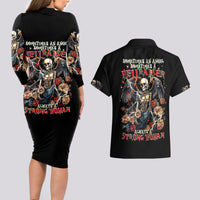 Angel Skull Couples Matching Long Sleeve Bodycon Dress and Hawaiian Shirt Sometimes An Angel Sometimes A Hellraiser - Wonder Print Shop