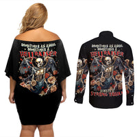 Angel Skull Couples Matching Off Shoulder Short Dress and Long Sleeve Button Shirts Sometimes An Angel Sometimes A Hellraiser - Wonder Print Shop