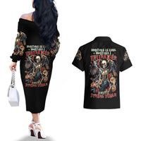 Angel Skull Couples Matching Off The Shoulder Long Sleeve Dress and Hawaiian Shirt Sometimes An Angel Sometimes A Hellraiser - Wonder Print Shop