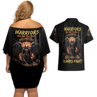 Warrior Skull Couples Matching Off Shoulder Short Dress and Hawaiian Shirt Warriors Are The One Who Always Fight - Wonder Print Shop