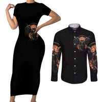 Warrior Skull Couples Matching Short Sleeve Bodycon Dress and Long Sleeve Button Shirts Warriors Are The One Who Always Fight - Wonder Print Shop