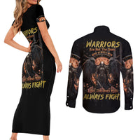 Warrior Skull Couples Matching Short Sleeve Bodycon Dress and Long Sleeve Button Shirts Warriors Are The One Who Always Fight - Wonder Print Shop
