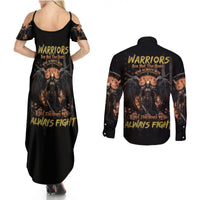 Warrior Skull Couples Matching Summer Maxi Dress and Long Sleeve Button Shirts Warriors Are The One Who Always Fight - Wonder Print Shop