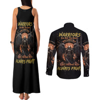 Warrior Skull Couples Matching Tank Maxi Dress and Long Sleeve Button Shirts Warriors Are The One Who Always Fight - Wonder Print Shop